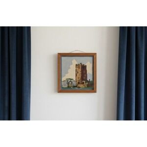 Vintage 1983 Linda Bridelle Framed Needlepoint Castle Art Wall Decor